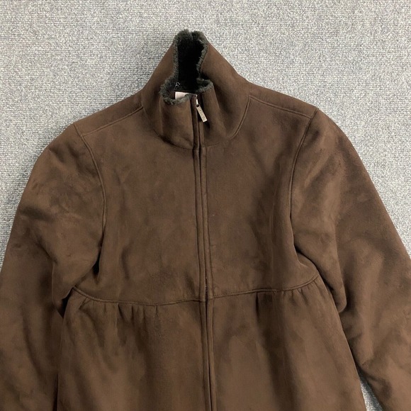 Calvin Klein Jacket Women's‎ Small Brown Suede Full Zip Faux Fur Lined Polyester - Picture 2 of 9